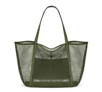 KALIDI FANCY FOREST Foldable Mesh Beach Bag with Zip, 27L Large Mesh Tote Bags for Women Ladies Summer Beach Tote Bag for Holiday Travel,Army Green