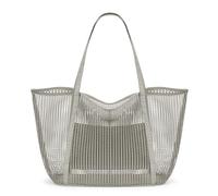 KALIDI FANCY FOREST Foldable Mesh Beach Bag with Zip, 27L Large Mesh Tote Bags for Women Ladies Summer Beach Tote Bag for Holiday Travel,Grey