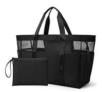 Kalidi Mesh Beach Bag XXL Family Beach Bag with Zip Shopper Women's Large Swimming Bag Beach Bag Shopping Bags for Travel Shopping and Everyday Use, Black-XXXL, XXL