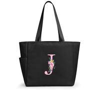 KALIDI Personalized Beach Tote Bag A-Z Initial Alphabet with Zip for Women
