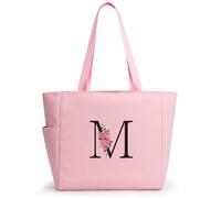 KALIDI Personalized Tote Bag with Zipper,A-Z Initial Alphabet Monogrammed Large Tote Bags Gift for Women Bridesmaid Mom Teacher Friend Wedding Daily Shopping