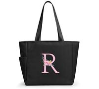 KALIDI Personalized Tote Bag with Zipper,A-Z Initial Alphabet Monogrammed Large Tote Bags Gift for Women Bridesmaid Mom Teacher Friend Wedding Daily Shopping