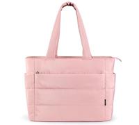 KALIDI Quilted Tote Bags for Women Puffer Laptop Handbag Large with Zip Multi Compartments for Work,Shopping,Gym,Travel (Pink)