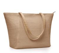 KALIDI Straw Beach Bag for Women Straw Tote Bag with Zip Large Handbag Summer Holiday Bag