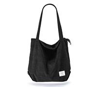 KALIDI Thicken Corduroy Totes Bag Extra Large Capacity Handbags Shoulder Bags with Zipper Cord Tote Bag for Women Ladies Girls Casual Shopping Bag for Work School College Daily Use,Black
