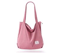 KALIDI Thicken Corduroy Totes Bag Extra Large Capacity Handbags Shoulder Bags with Zipper Cord Tote Bag for Women Ladies Girls Casual Shopping Bag for Work School College Daily Use (pink)