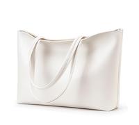 KALIDI Tote Bag Handbags for Women Large shoulder bag with Zipper Waterproof PU Women's Totes Ladies Bag for Work School Travel Daily Use(White)