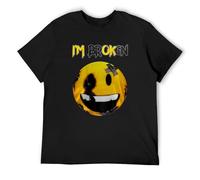 KALIKADUO Confused Smile I'm Broken Invisible Illness I'm OK Broken Unisex 100% Cotton Short-Sleeve T-Shirts Black S