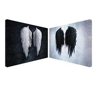 Kalikus Banksy Angel Wings Black and White Together wall art 2x Canvas print Various Sizes Large Framed Ready to Hang 24x16in (61x40cm)