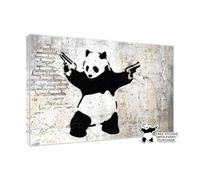KALIKUS BANKSY PANDA WITH GUNS CANVAS WALL ART FRAMED 32"x24"LARGE