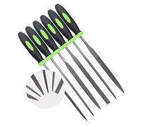 KALIM 6Pcs Needle File Set, 5.5 Inch Carbon Steel Precision Files with Handle, 3mm Diameter for Metal, Wood, Glass, Plastic, Leather, Jewelry (Black-Cyan)