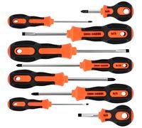 KALIM Magnetic Screwdriver Set, Premium Chrome Vanadium 9Pcs, 5 Phillips and 4 Flat Head Tips Professional Screwdriver with Non-Slip Rubber Handle for Fastening, Chiseling and Loosening Seized Screws