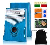 Kalimba 17 Keys Thumb Piano - Blue Finger Piano Professional Musical Instrument Marimbas with Flannelette Bag, Study Instruction, Tuning Hammer Gift for Kids Adults Beginners