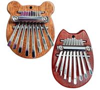 Kalimba 2Pcs 8 Key Cat & Bear Shaped Kalimba Thumb Piano Handheld Finger Piano with Lanyard & Metal Chain Portable Thumb for Kids, Adults, Beginners, Wood, Finger