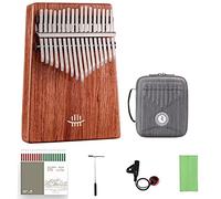 Kalimba Thumb Piano 17 Keys, Bottom Hole Sound Chamber, Gift for Beginners, Portable Musical Instrument with Tuning Hammer, Pickup, Cleaning Cloth, Storage Case and Song Book, Zambian Rosewood