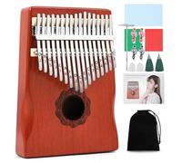 Kalimba Thumb Piano 17 Keys, Red Portable Mbira Finger Piano with Study Instruction & Tune Hammer, Musical Instruments Birthday Gift for Kids and Adults Beginners Professional Wood