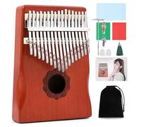 Kalimba Thumb Piano 17 Keys, Red Portable Mbira Finger Piano with Study Instruction & Tune Hammer, Musical Instruments Birthday Gift for Kids and Adults Beginners Professional Wood