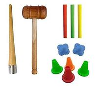 Kalindri Sports Cricket Accessories Equipment Set of Wooden Knocking Mallet Hammer, Cricket Bat Grip Cone, 3 Bat Grips, 2 Reaction Ball and 4 Batting Tee