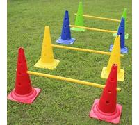 Kalindri Sports Track and Field Speed Training Agility Adjustable Hurdle Cone Set - Sports Cones for Agility Training - Heavy Duty Cones and Resistant Pole (Pack of 4, Cone Height 15 inch)