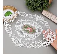 KALIONE 2 Pack Retro Lace Placemats French Crochet Doilies Table Placemats Handmade Embroidered Table Mats Farmhouse Placemats 12x16 inch Place Mats Cup Mat (White)