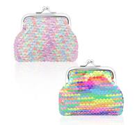 KALIONE 2 Packs Sequin Change Purse for Women, Small Colorful Coin Purses Coin Wallet with Kiss Lock Closure Reversible Glitter Sequin Wallet Pouch Gift for Women Girls Keep Change, Keys, Lipstick