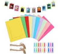 KALIONE 20 Pcs Photo Frames with Clips and Jute Twine Kit Colorful DIY Clip Photo Holders 4"x6" Paper Picture Frames Paper Photo Frames Cardboard for Home Office School Party