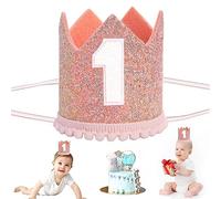 KALIONE Baby Tiara Birthday Crown, Glitter Crown, First Birthday Hat, Party Hats for Photo Booth Props (Pink)