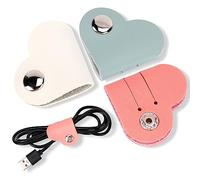 KALIONE Heart Cord Winder, 3 Pack Wrap Winder Manager, USB Cable Organizer Storage, PU Leather Earphones Storage Straps, Portable Bag Charging Cable Holder, Cute Headphone Case Gifts for Women Girls
