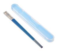 KALIONE Reusable Metal Chopsticks - 1 Pair Stainless Steel With Case, Laser Engraved Phoenix Pattern and Pull Design (Blue)