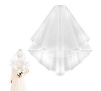 KALIONE Wedding Bridal Veil with Comb 2 Tier Tulle Short Lace Mesh Veils White Wedding Tulle Veil Simple Bride Veil for Bride Wedding Shower Bachelorette Engagement Hen Do Night Party