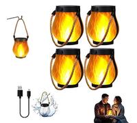 kaliqo Solar Lantern Outdoor Lights, LED Hanging Solar Garden Lanterns with 2 Modes USB&Solars Charging ,Solars Hemp Rope Flame Lamps for Patios, Terraces, Garden (4)