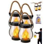 Kaliqo Solar Lantern Outdoor Lights with Dancing Flame, Waterproof Flickering Flame Solar Light for Garden Patio Camping, Hanging Decorative Solars Lantern with Hemp Rope (4Pcs)
