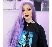 Kalisa Long Silk Hair Wig Purple Synthetic Lace Front Wig Lavender Purple Replacement Wig Glueless Wig Heat Resistant Fiber for