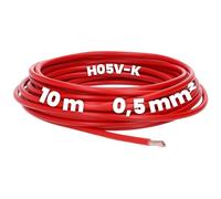 Kalitec 10m H05V-K 0.5mm² Red Flexible Copper PVC Wiring Cable for Dry Rooms, Switchgear, Distribution Systems, and Signal Systems