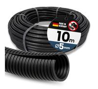 Kalitec 10m Slotted Corrugated Pipe NW 4.5 - Cable Protection Hose Open | Marten Protection Tube for Car & Garden - AD 7.1mm ID 5.0mm - UV Resistant PPmod - Flame Retardant Armoured Conduit