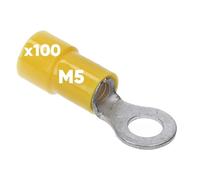 Kalitec Yellow M5 Ring Terminals, Pack of 100, 4-6 mm², Copper, PVC Insulated