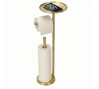 Kalitro Toilet Paper Holder Freestanding with Big Shelf, 4 Rolls Reserve Paper Holder Stand, Modern Paper Roll Holder with Storage Space for Phones (Gold)