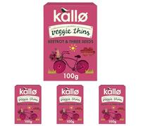 Kallo Beetroot & Three Seeds Veggie Thins Crackers | Healthy Snacks High Fibre, Plant Protein, Gluten Free & Baked | 100g Single Pack (Pack of 4)
