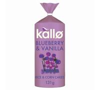 Kallo Blueberry & Vanilla Wholegrain Rice & Corn Cakes 131g x 1 - Light & Crunchy Snack - Naturally Flavoured, Gluten-Free, Low Fat, Vegetarian with Welari Thank You Card | (1 Pack)