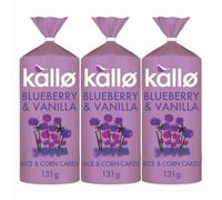 Kallo Blueberry & Vanilla Wholegrain Rice & Corn Cakes 131g x 3 - Light & Crunchy Snack - Naturally Flavoured, Gluten-Free, Low Fat, Vegetarian with Welari Thank You Card | (3 Pack)