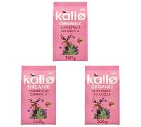 Kallo Crunchy Superfruit Granola, 360g - Organic, Vegan and Vegetarian Friendly, High-Fibre, Wholegrain Breakfast with Cranberries, Blackcurrants and Blueberries (Pack of 3)