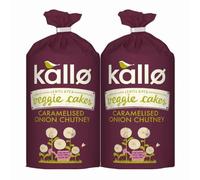 Kallo Lentil & Pea Veggie Cakes Caramelised Onion & Chutney 122g x 2 - Light & Crunchy Plant-Based Snack, Gluten-Free, High Fibre with Welari Thank You Card | (2 Pack)