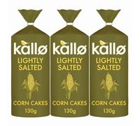 Kallo Lightly Salted Low Fat Corn Cakes 130g x 3 - Crunchy Wholegrain Snack - Gluten-Free, Low Fat, Vegetarian with Welari Thank You Card | (3 Pack)
