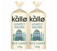 Kallo Lightly Salted Wholegrain Low Fat Rice Cakes 130g x 2 - Gluten-Free, Vegetarian, Healthy Snack, Alternative to Bread & Crisps with Welari Thank You Card | (2 Pack)