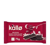 Kallo Organic Rice Cake Thins with Belgian Dark Chocolate 75g - Gluten Free Rice Cake Thins, Light Snack, Vegetarian and Organic Chocolate Treat (Pack of 6)