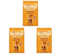 Kallo Organic Three Nut Crunch Granola, 360g - High-Fibre, Wholegrain Breakfast with Hazelnuts, Almonds & Cashews (Pack of 3)