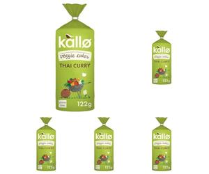 Kallo Thai Curry Veggie Cakes, Lentil & Pea Puffed Crackers Made From Plants, Coconut Curry, Low Fat Healthy Snacks, Vegetarian Friendly, Gluten Free, No Artificial Flavours, Single Pack 1 x 122 g