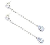 KALLORY 1 Pair Long Chain Teardrop Earrings for Women, Alloy Drop Dangle Ear Accessories with Zirconia, Silver Colour, Anti-rust and Long Serving Life, for Christmas and Dancing Parties