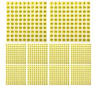 KALLORY 100 Sheets Waterproof Round Number Stickers Yellow Background Black Text 10mm Coated Adhesive Labels High Performance and Easy to Use for Outdoor and Indoor Organisation