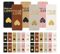 KALLORY 100pcs Handmade Leather Tags for Crochet and Sewing, Pu Leather Patches with Love Heart Design, Mixed Colors for Hats, Bags, Jeans DIY Craft Accessories